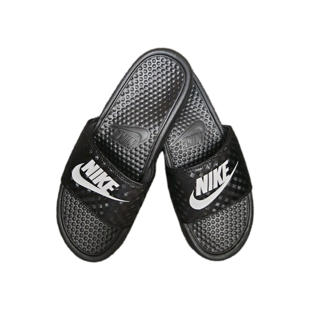 NIKE Benassi Black & White  Checker Slide Sandals Womens Size 9 Has A Few Scuffs